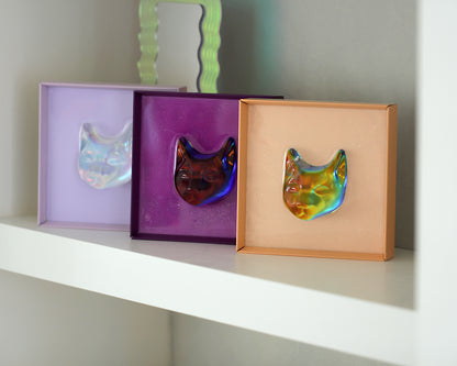 Wall decor of a holographic cat pop art