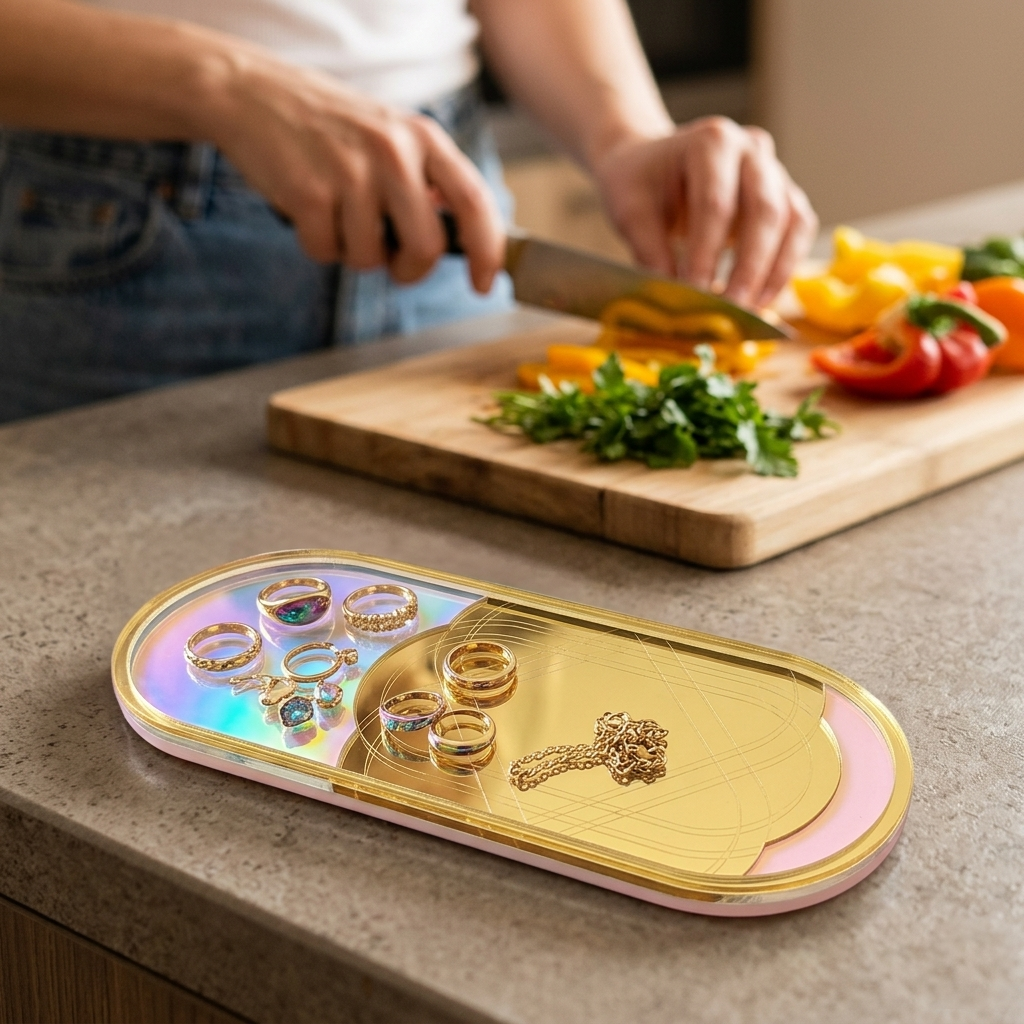 Gold Mirror Holographic Jewelry Tray