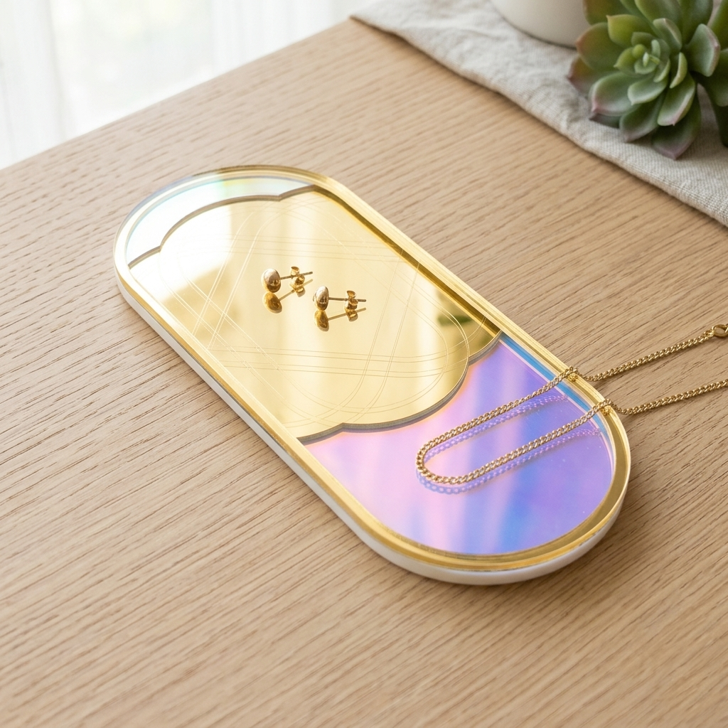 Gold Mirror Holographic Jewelry Tray