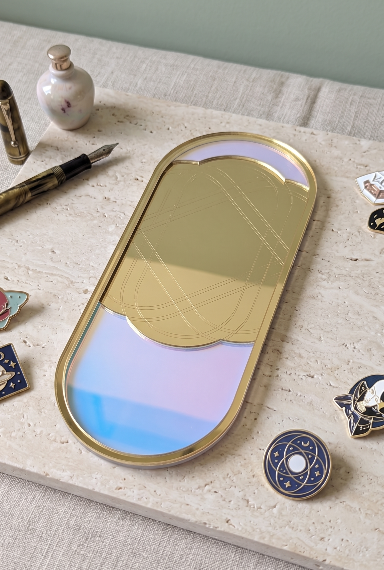 Gold Mirror Holographic Jewelry Tray