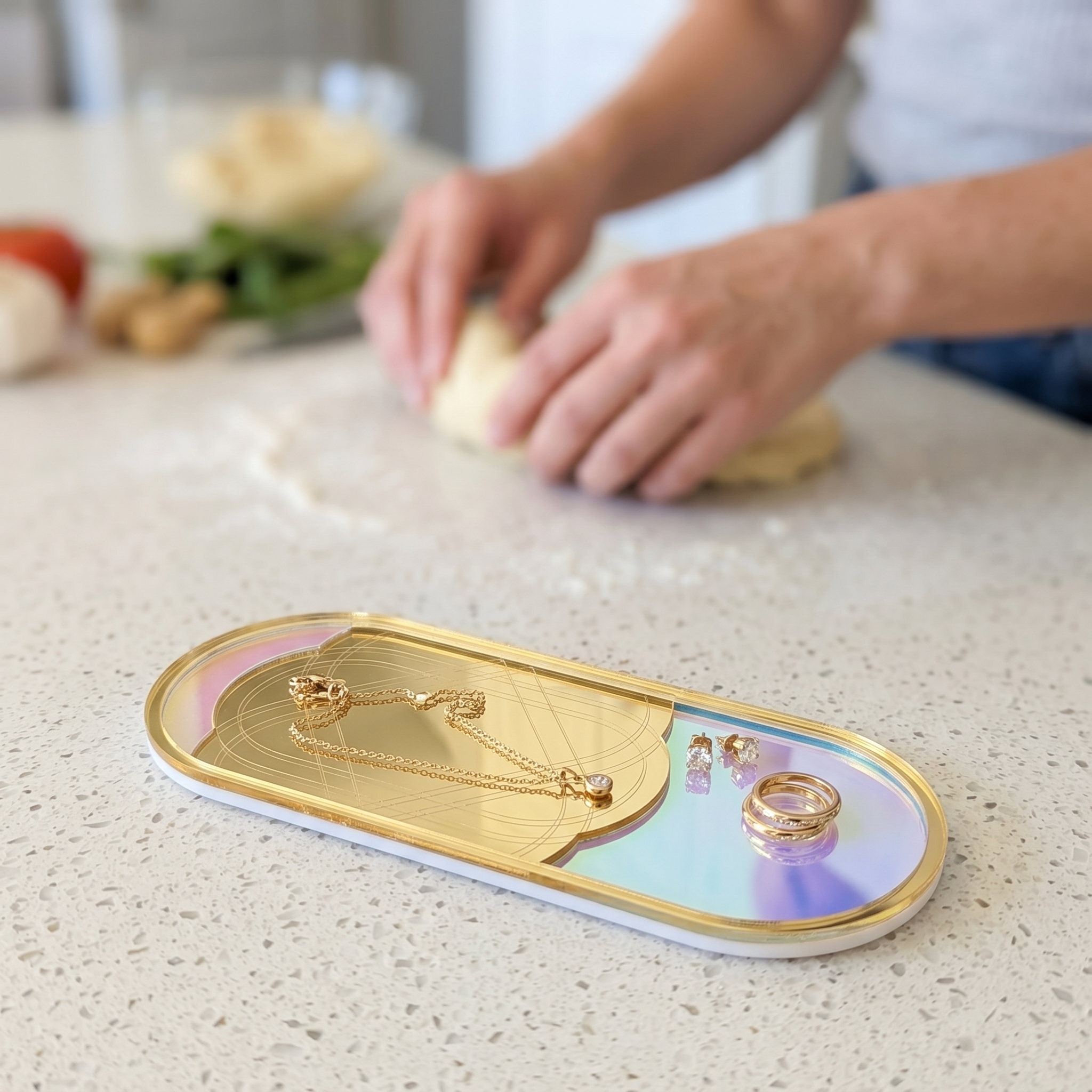 Gold Mirror Holographic Jewelry Tray