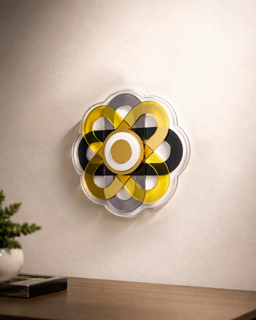 תכשיט קיר פרח עם מראה זהב