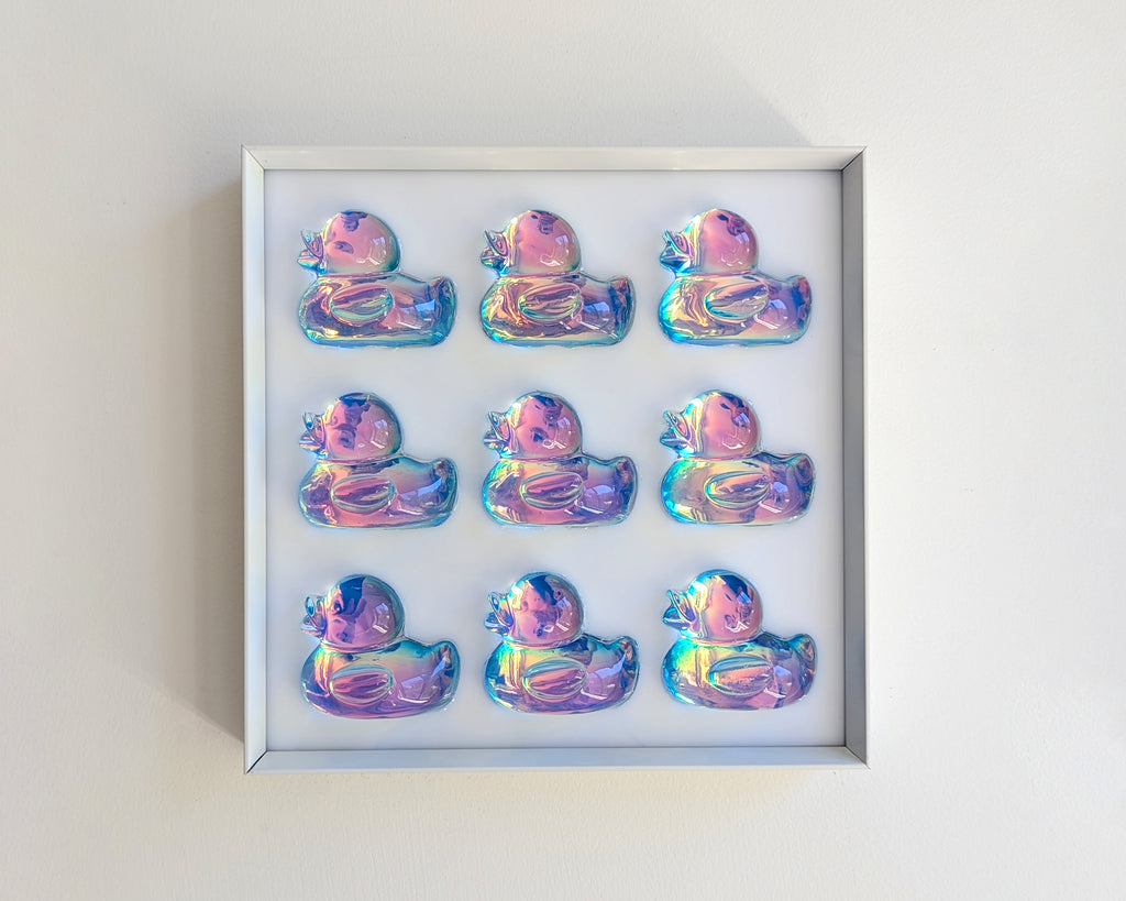 Iridescent Ducks Pop Art in Metal Frame