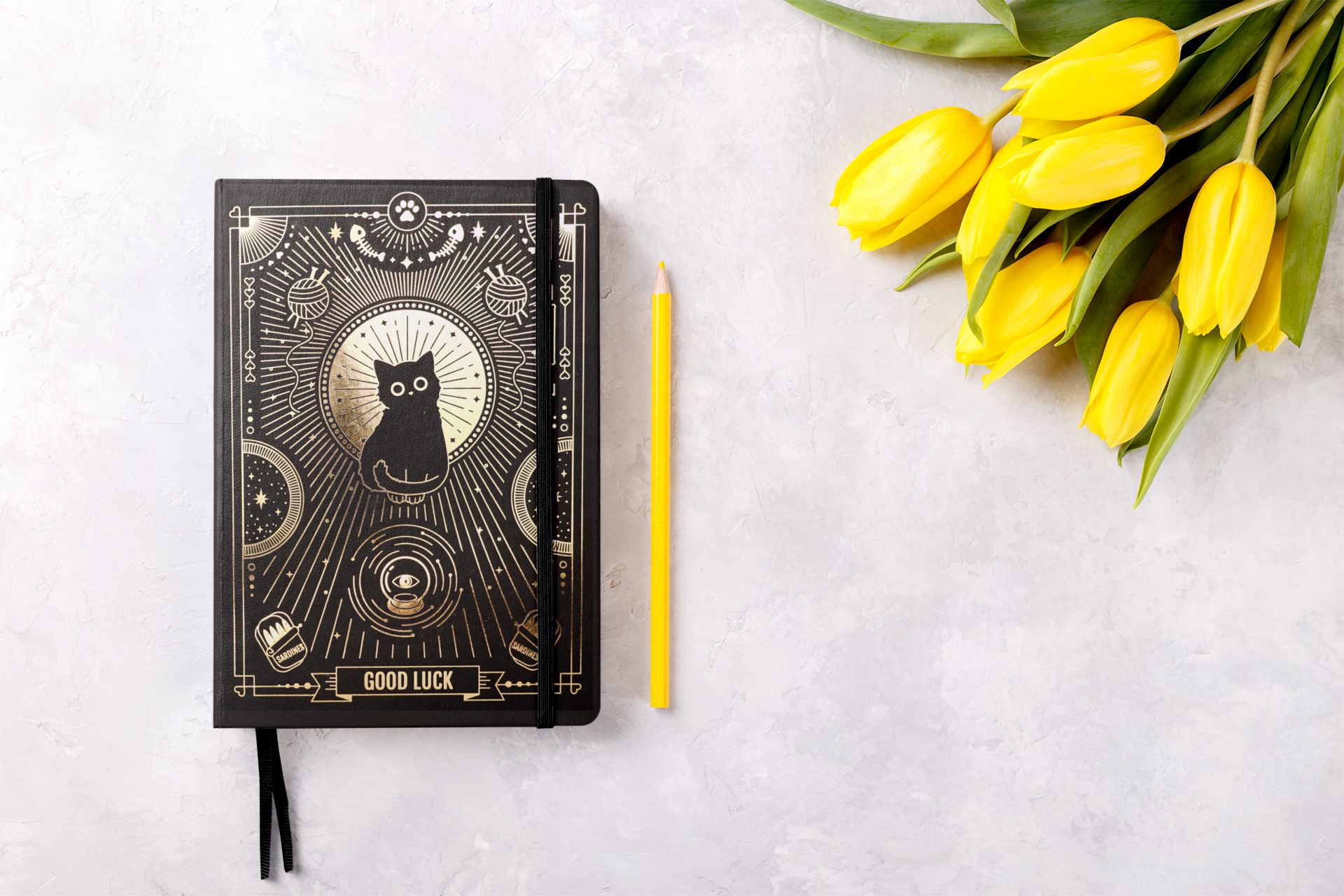 Hard cover Journal - Good luck cat