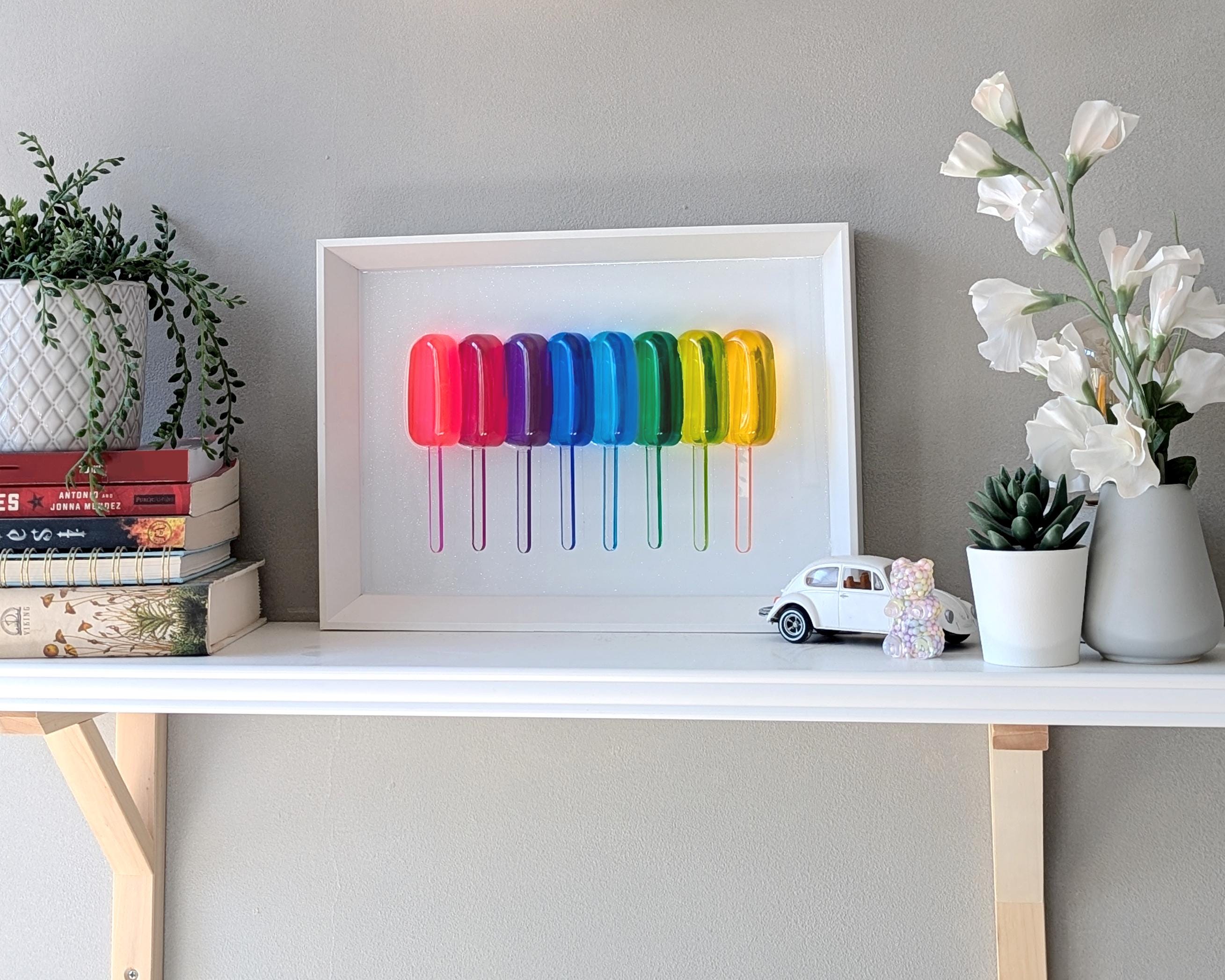 Kids room decor of a rainbow popsicles wall art | colorful modern home decor