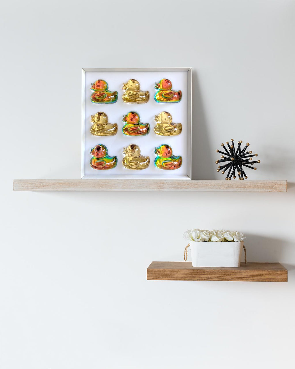 Bathroom Decor of Holographic Duck Flock Art