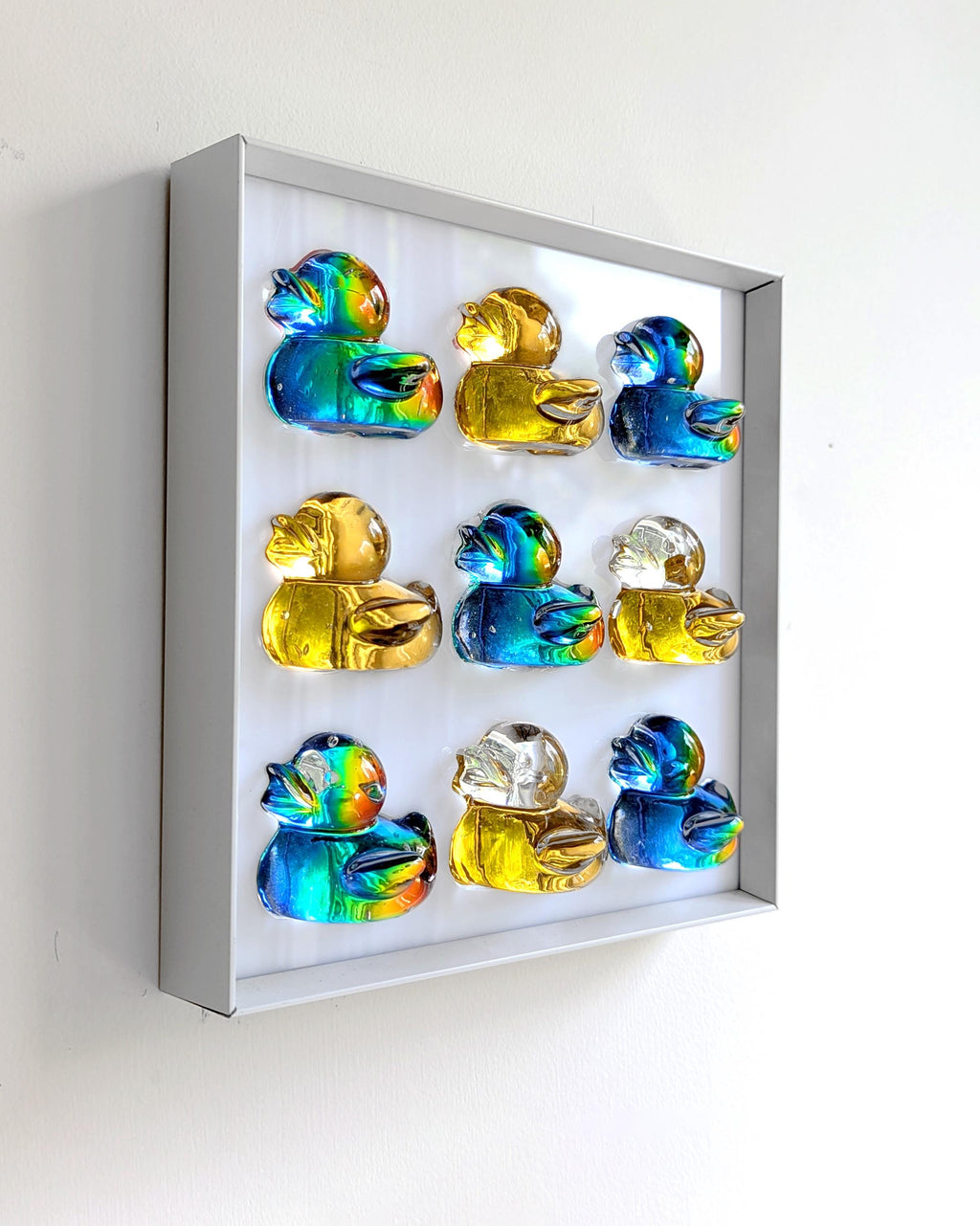 Bathroom Decor of Holographic Duck Flock Art