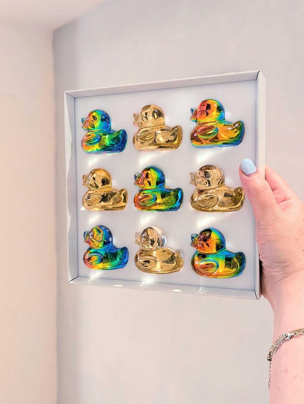 Bathroom Decor of Holographic Duck Flock Art