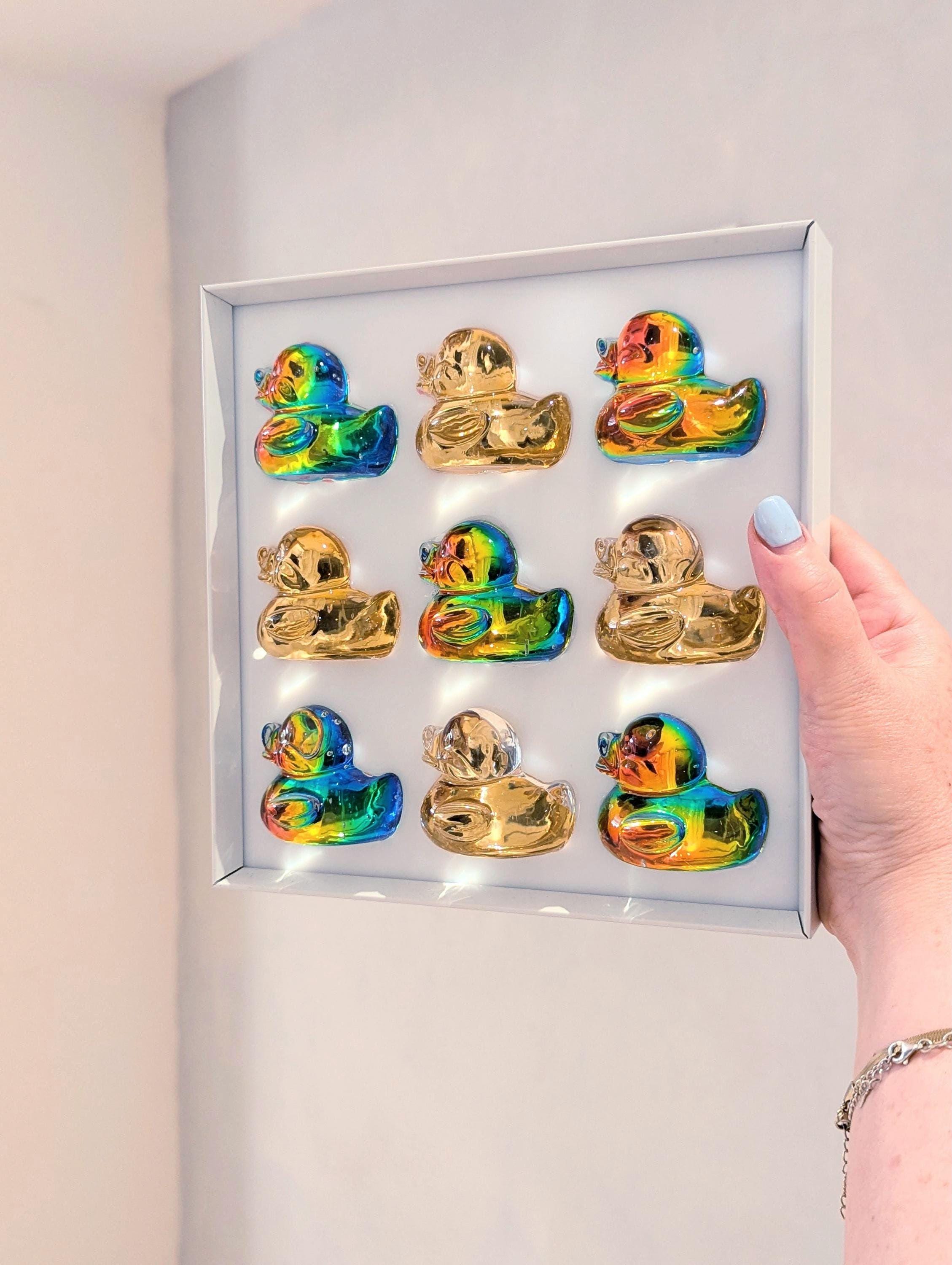 Bathroom Decor of Holographic Duck Flock Art