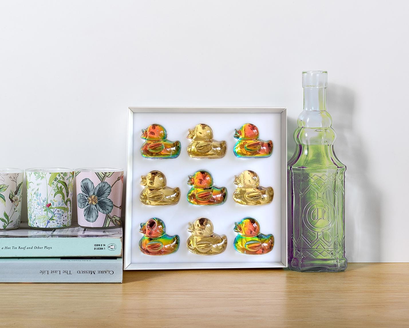 Bathroom Decor of Holographic Duck Flock Art