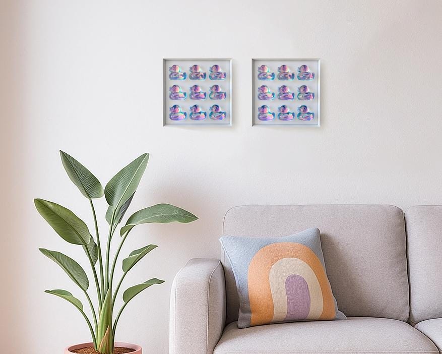 Iridescent Ducks Pop Art in Metal Frame