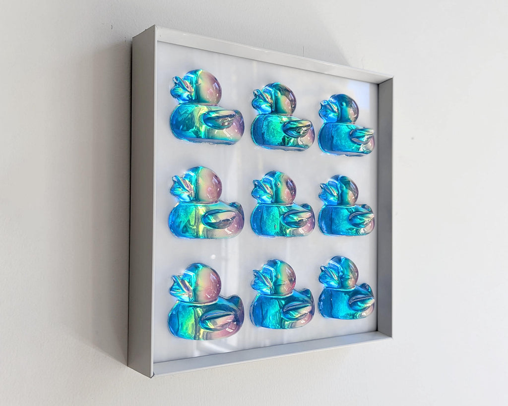 Iridescent Ducks Pop Art in Metal Frame