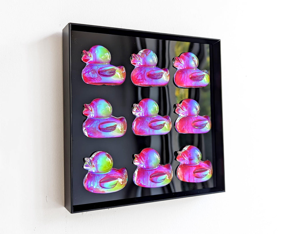 Holographic Ducks Pop Art: 3D Resin Wall Hanging