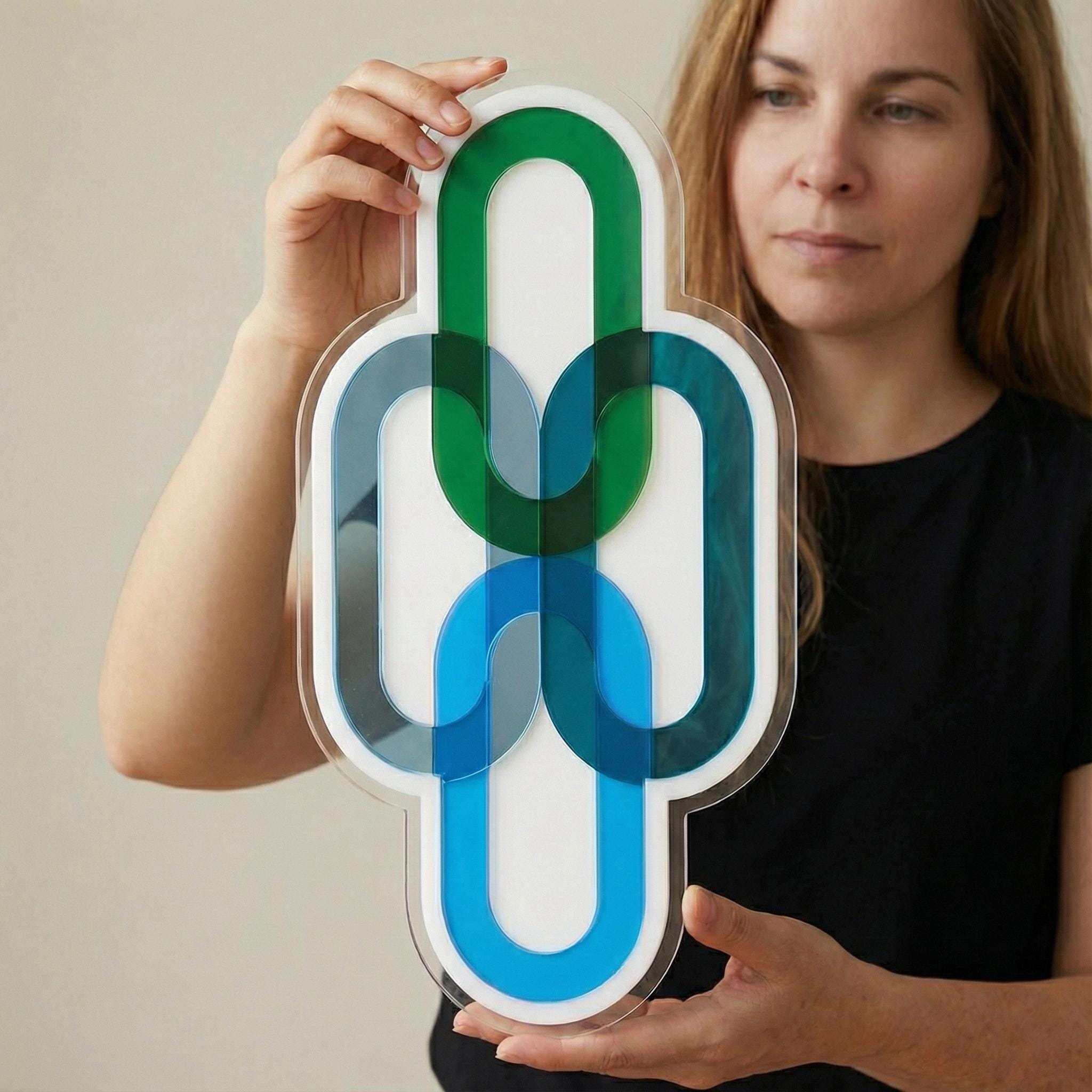 Geometric Sculptural Design with Color Transparency - Blue Green