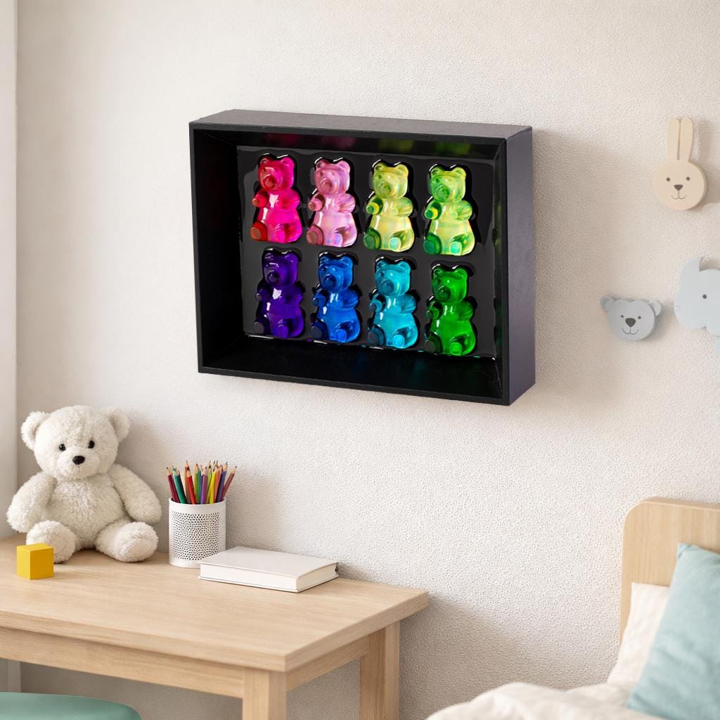 Colorful Gummy Bear Epoxy Art for Nursery or Shelf Decor