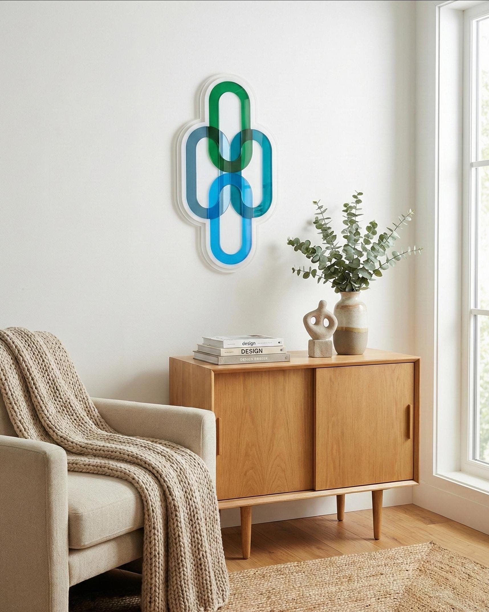Geometric Sculptural Design with Color Transparency - Blue Green