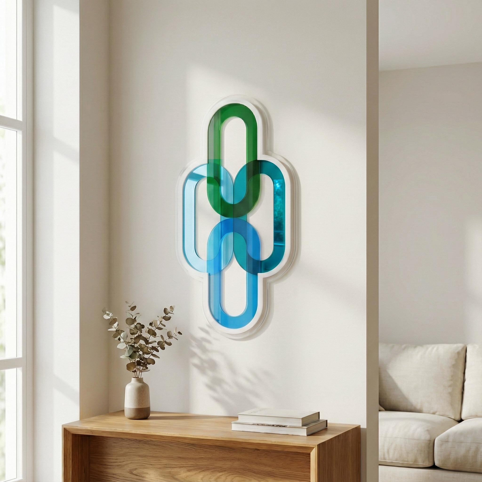 Geometric Sculptural Design with Color Transparency - Blue Green