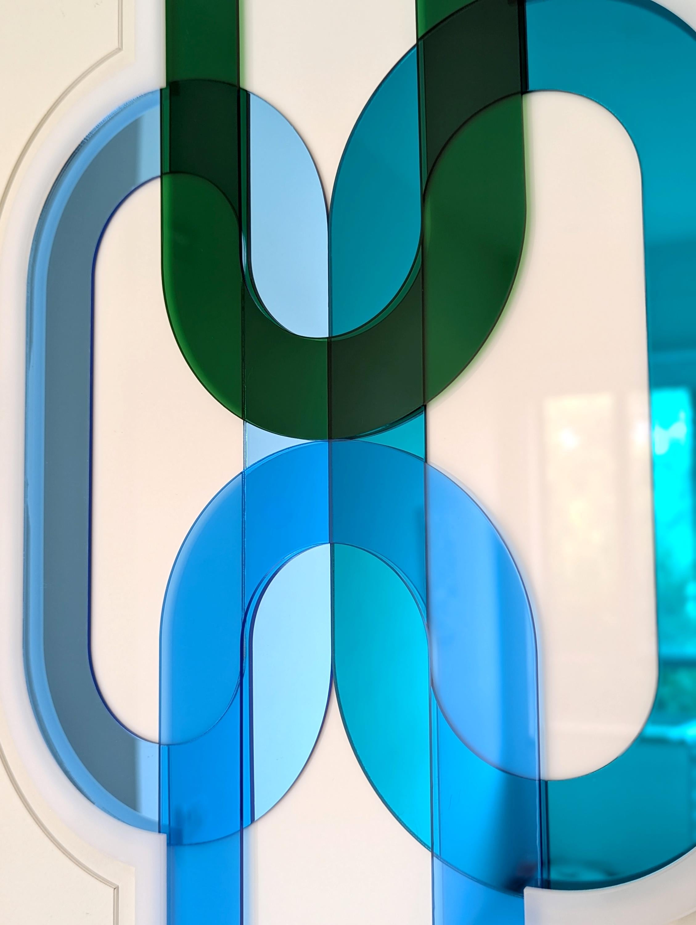 Geometric Sculptural Design with Color Transparency - Blue Green
