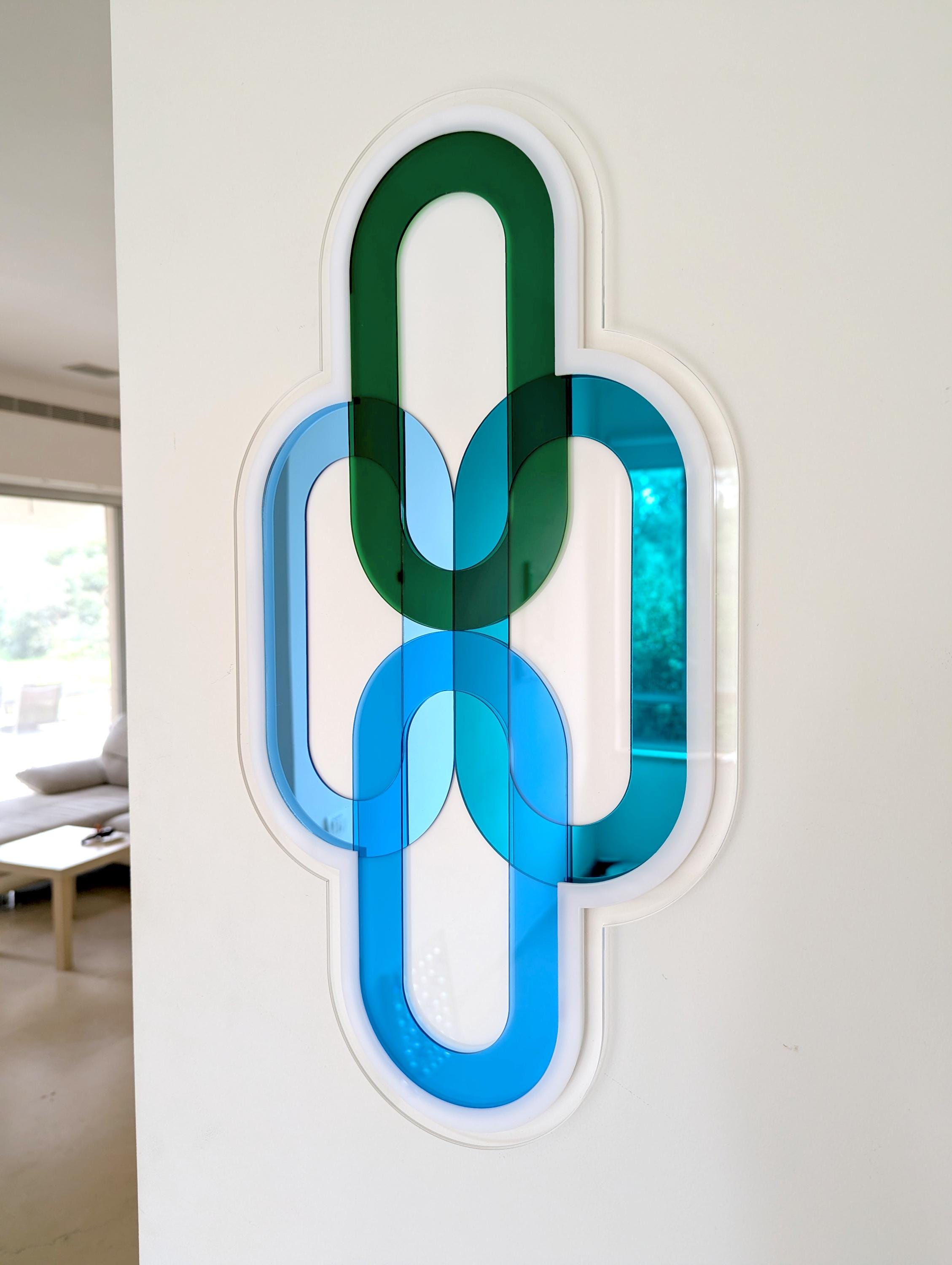 Geometric Sculptural Design with Color Transparency - Blue Green