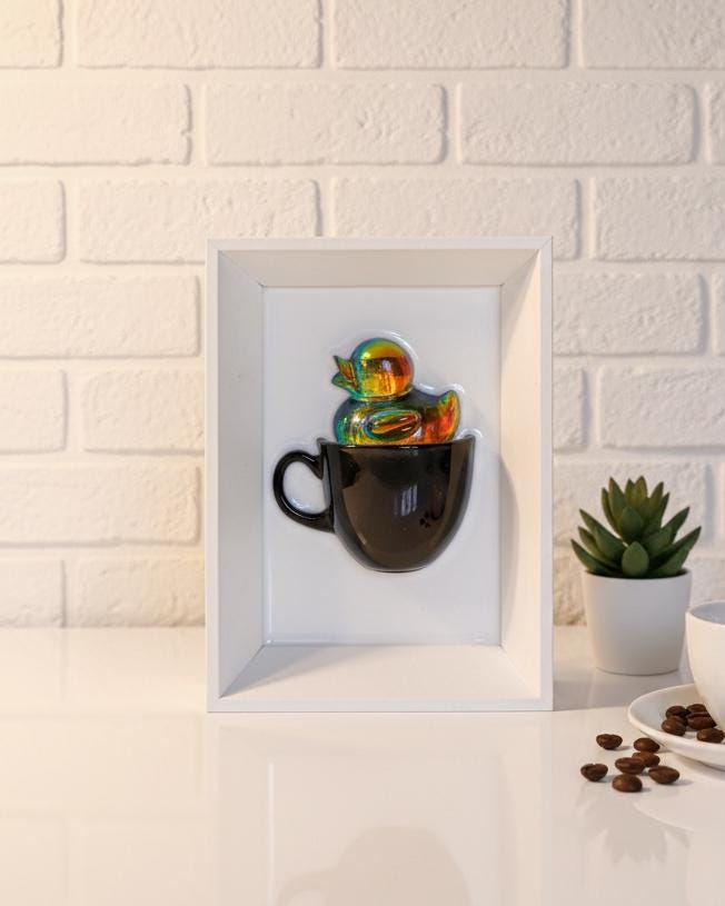 Holographic Funny Duck Coffee Cup Art