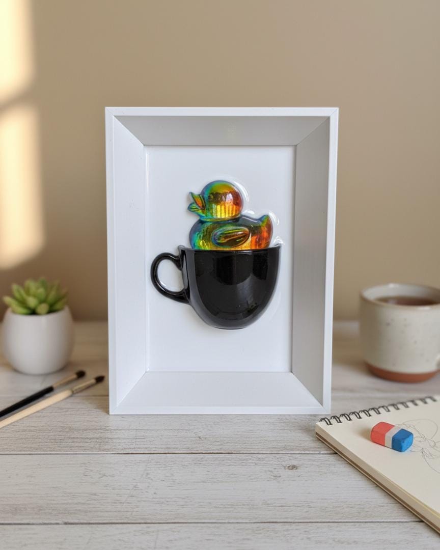Holographic Funny Duck Coffee Cup Art