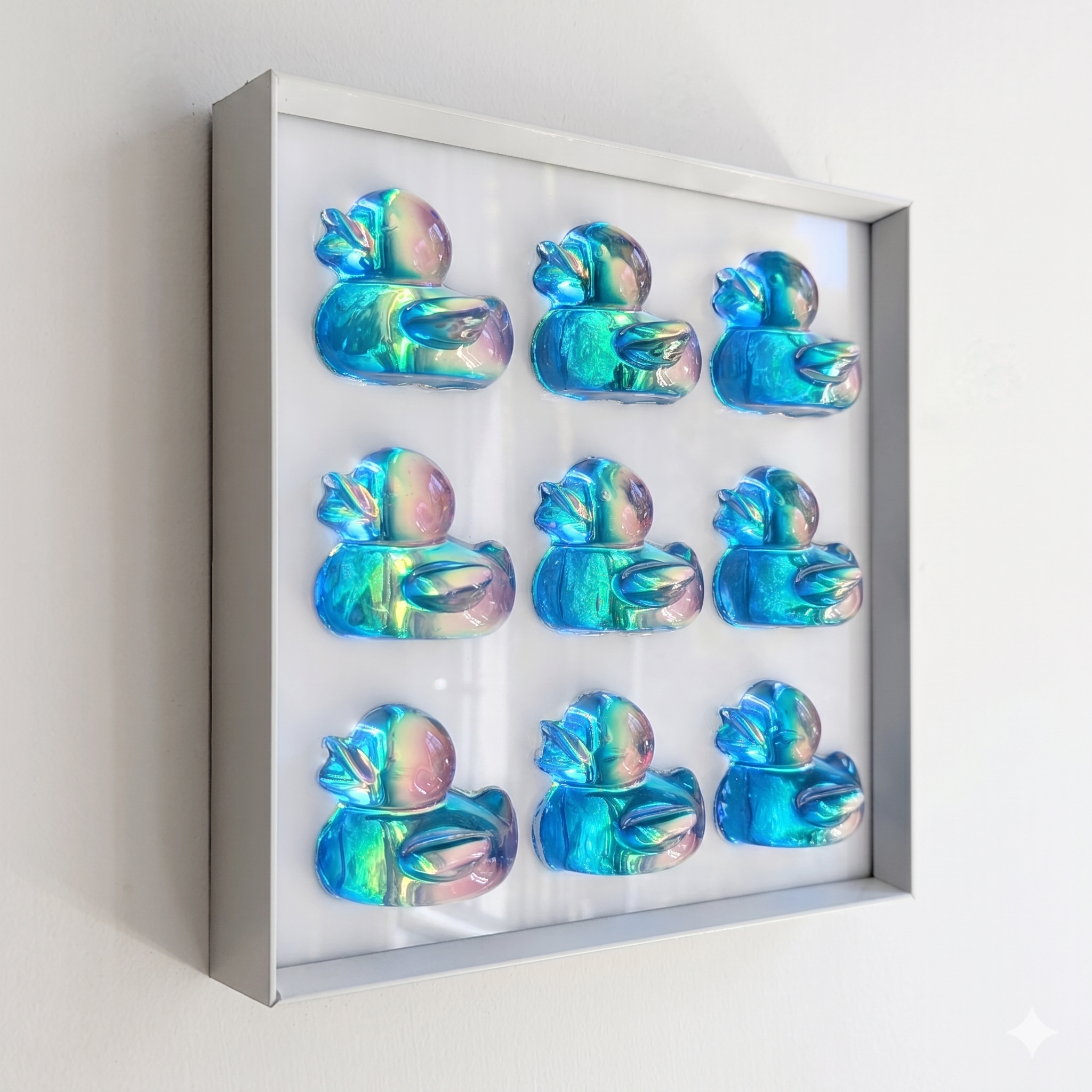 Iridescent Ducks Pop Art in Metal Frame