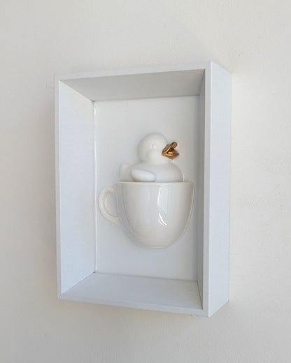 Duck in a coffee cup - white