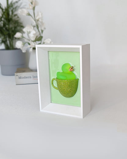 Duck in a coffee cup - sparkly green