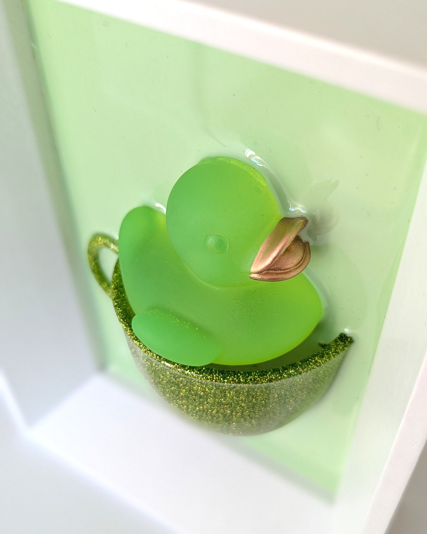 Duck in a coffee cup - sparkly green