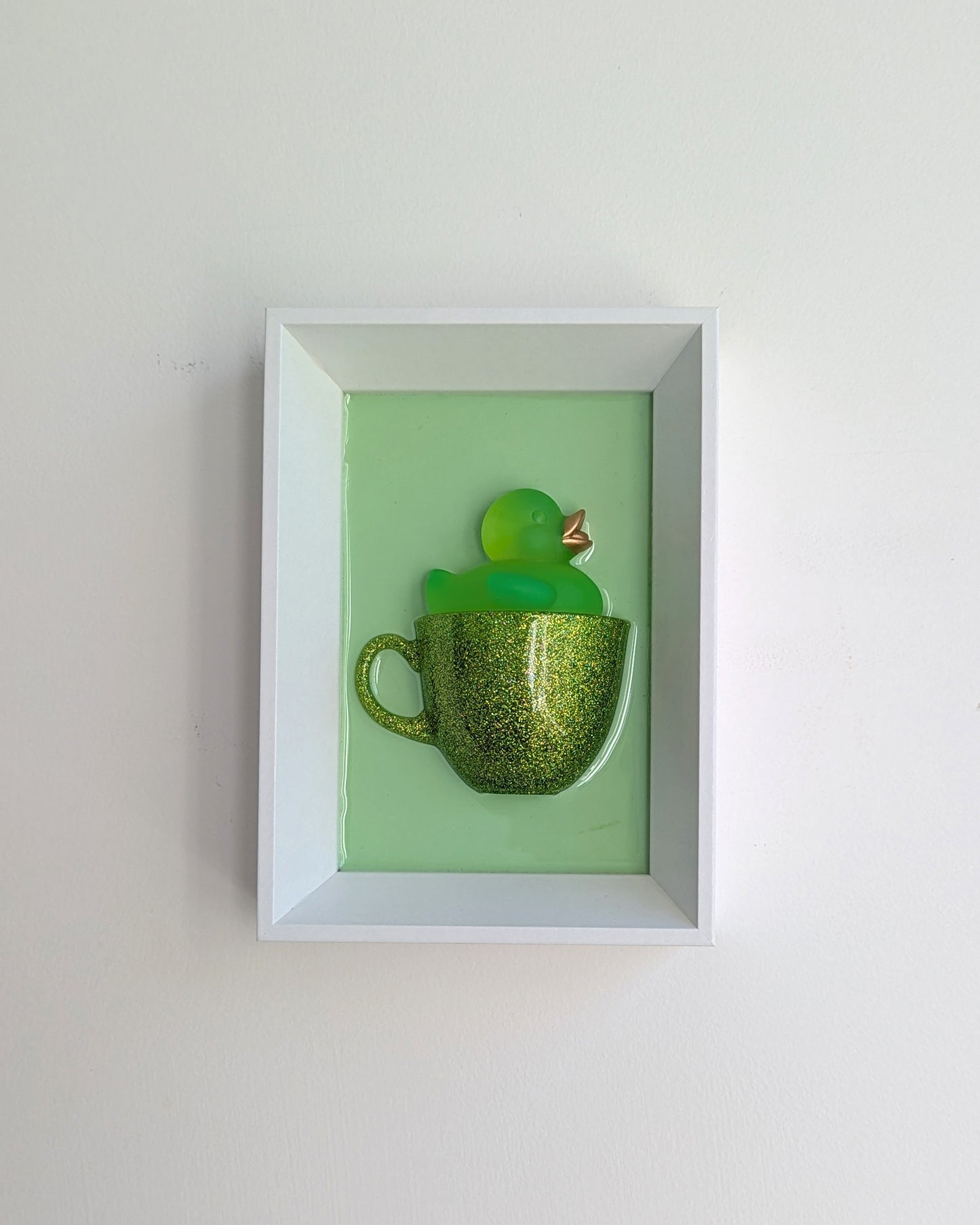 Duck in a coffee cup - sparkly green