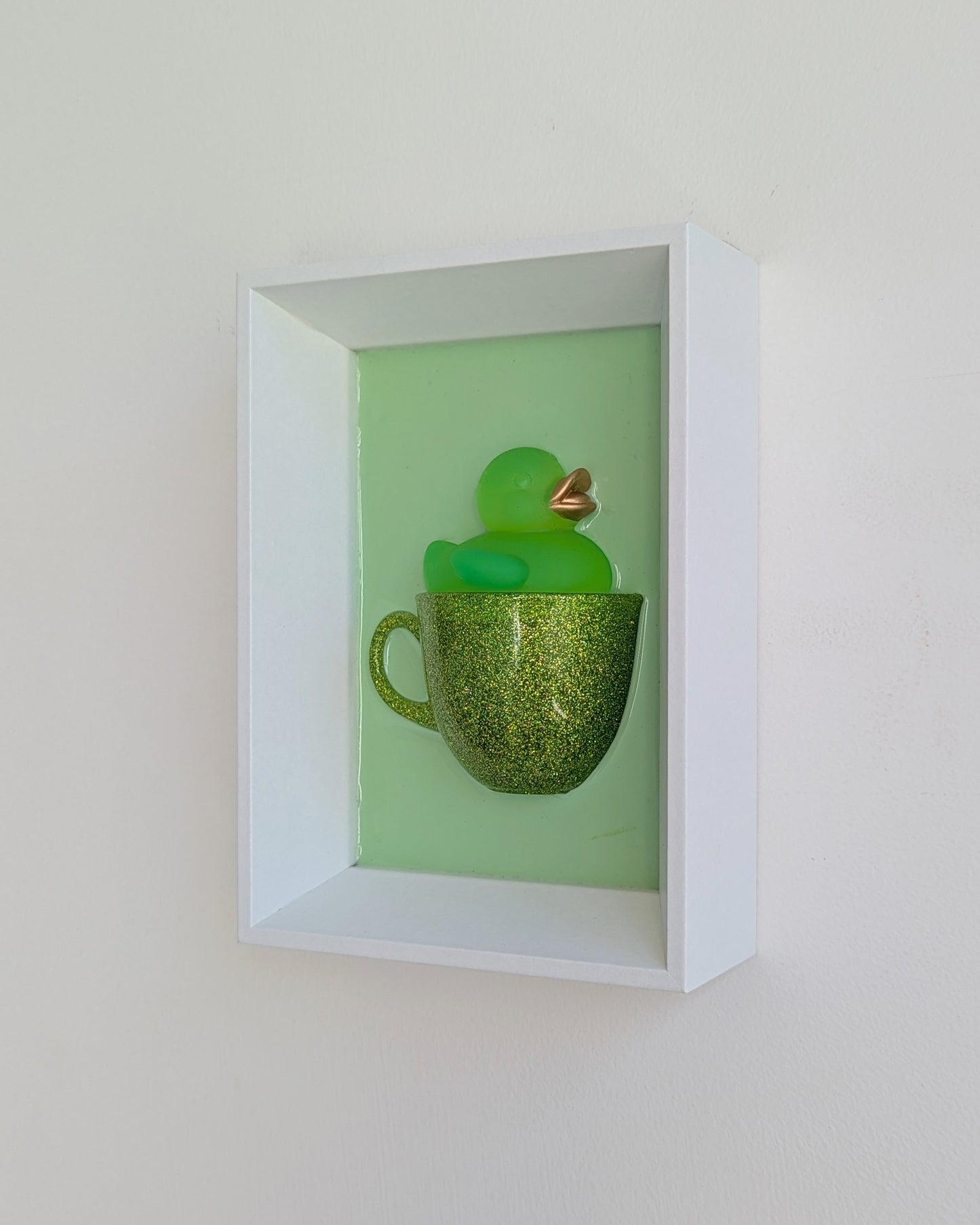 Duck in a coffee cup - sparkly green