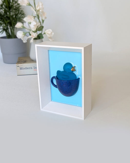 Duck in a coffee cup - sparkly blue