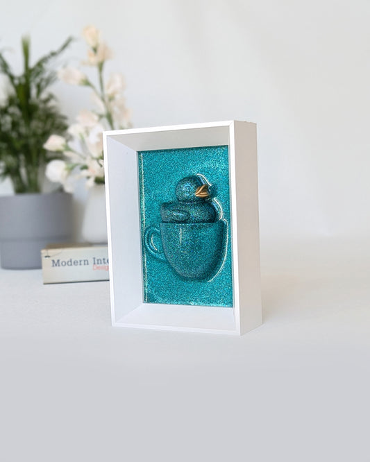 Duck in a coffee cup - sparkly turquoise