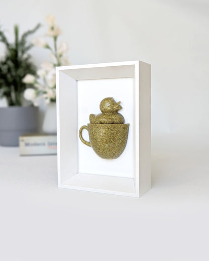 Duck in a coffee cup - sparkly gold