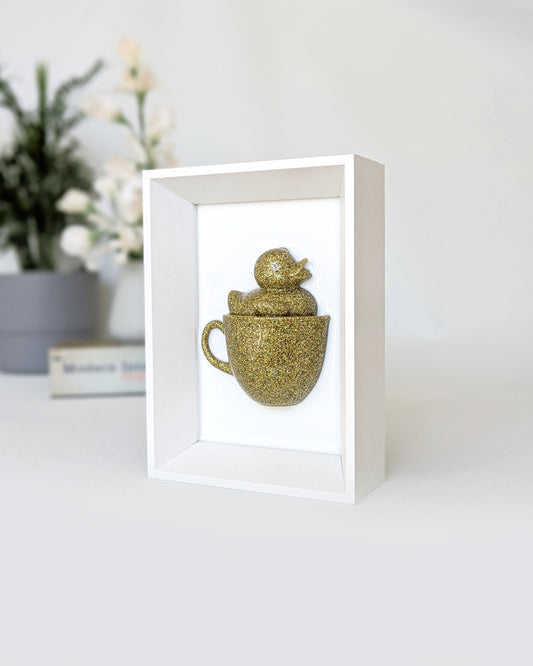 Duck in a coffee cup - sparkly gold