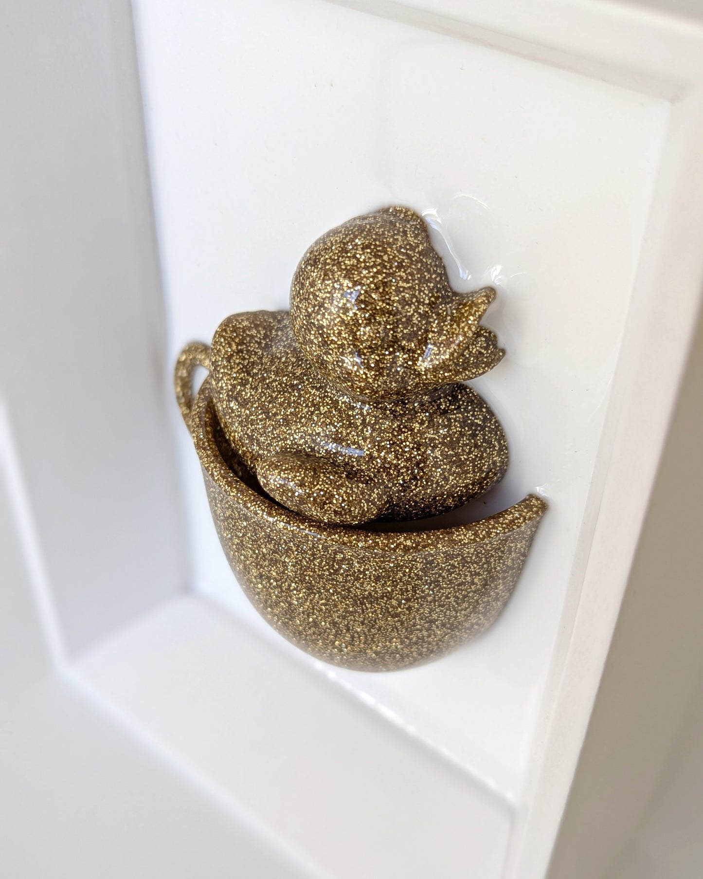 Duck in a coffee cup - sparkly gold