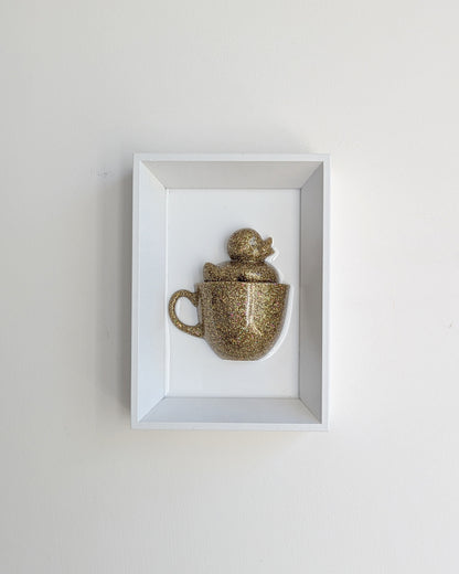 Duck in a coffee cup - sparkly gold