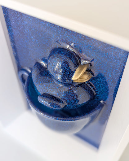 Duck in a coffee cup - sparkly blue