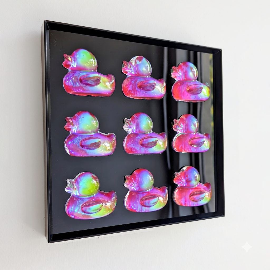 Holographic Ducks Pop Art: 3D Resin Wall Hanging