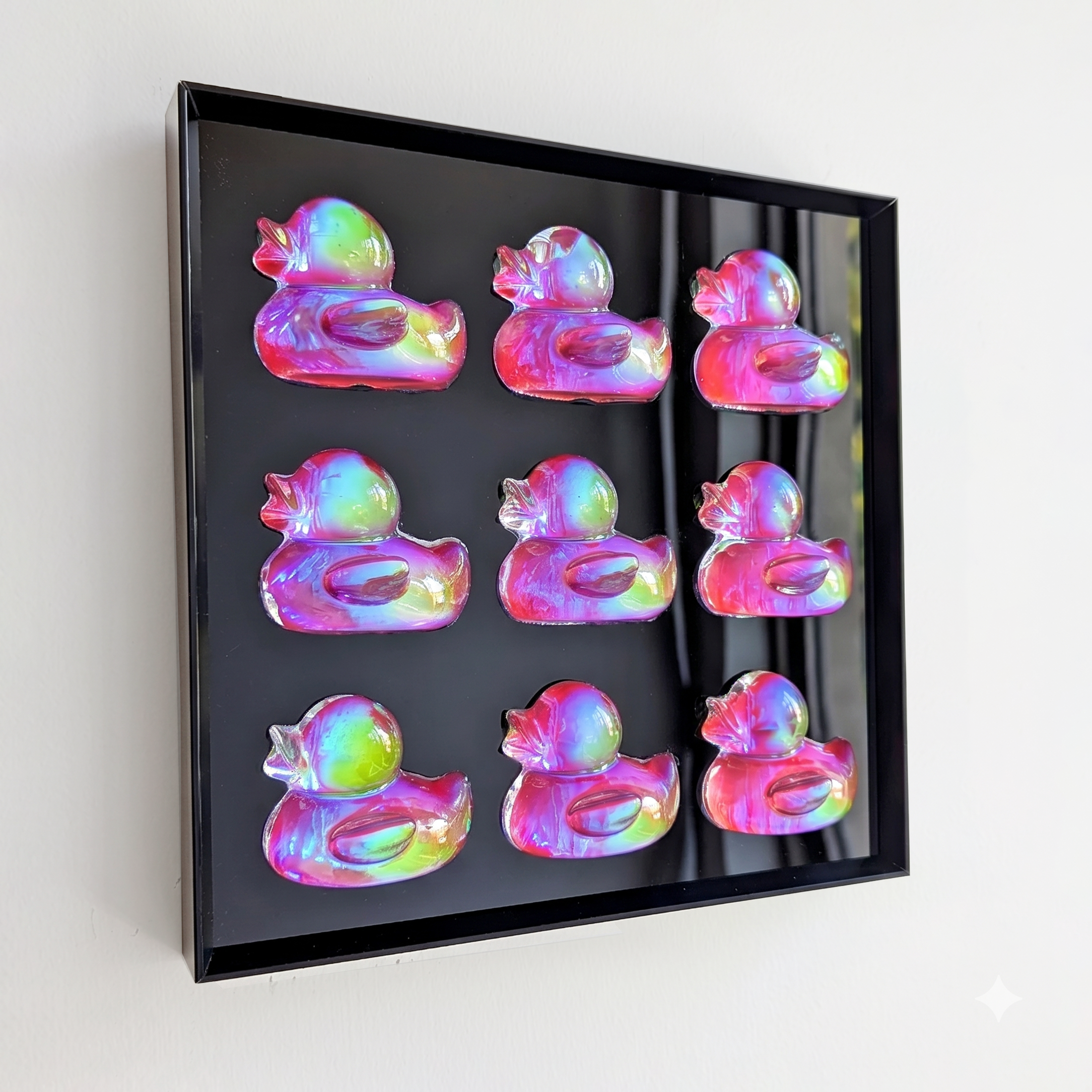 Holographic Ducks Pop Art: 3D Resin Wall Hanging