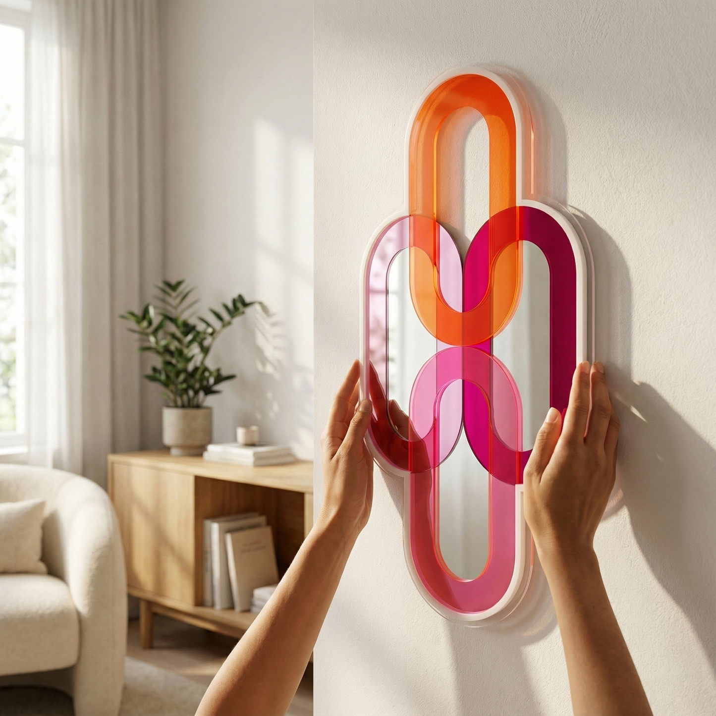 תכשיט קיר משולב מראות אדום ורוד