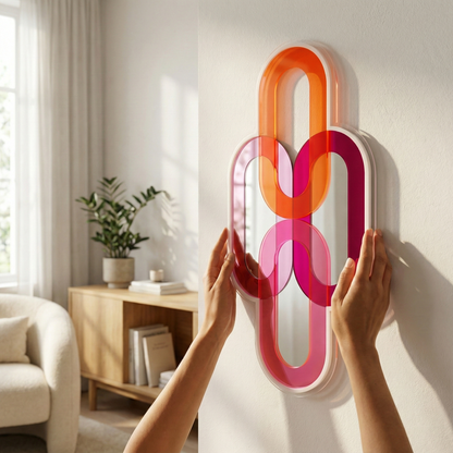 תכשיט קיר משולב מראות אדום ורוד