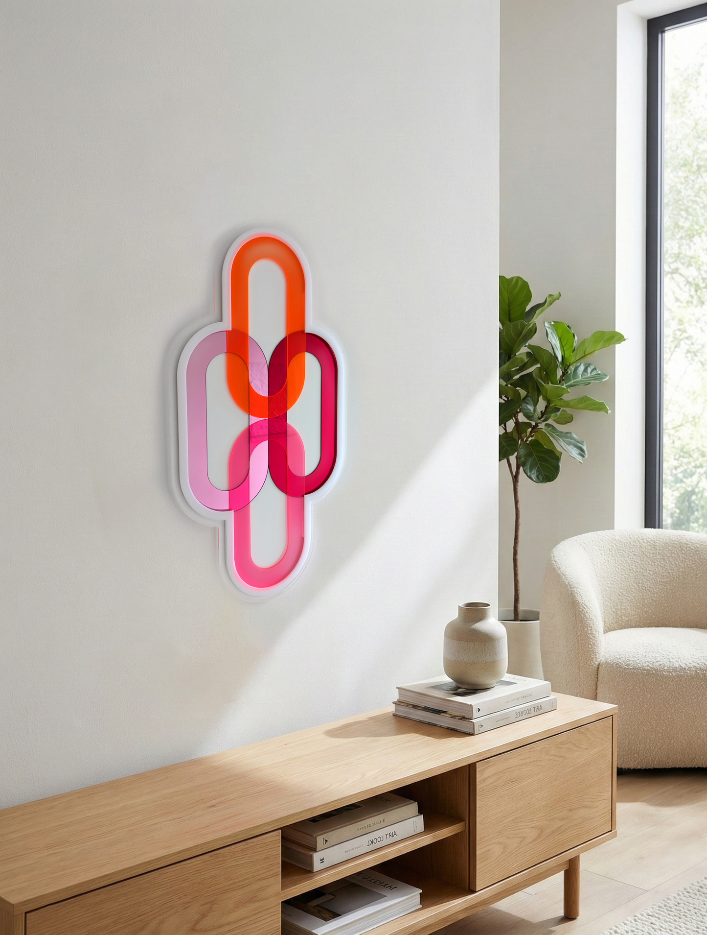 תכשיט קיר משולב מראות אדום ורוד