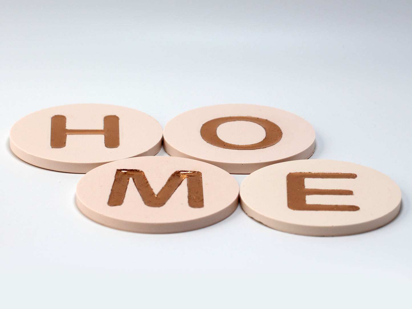 "Home" coasters with imitation rose gold foil